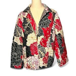 Floral Quilted Jacket Red Black Ladies L/XL